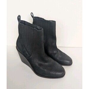 New Lucky Brand LK-Wilano Booties Women's 8M/39 Black Leather Wedge Ankle Boots